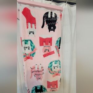 Betsy Johnson Christmas Kittens Soft Pink Throw Blanket 50x60” Kitty Cat Bows